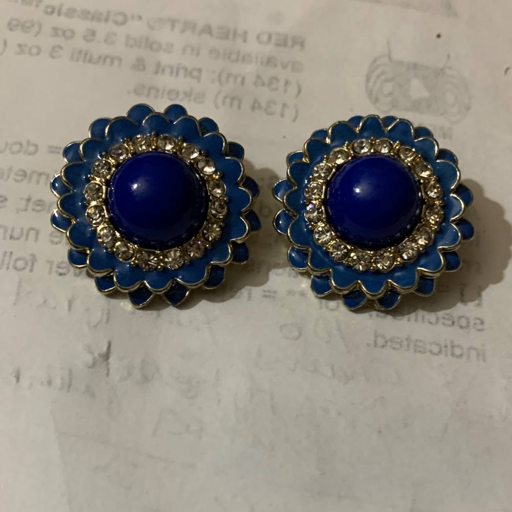 Blue and Silver Crystal Flower Earrings